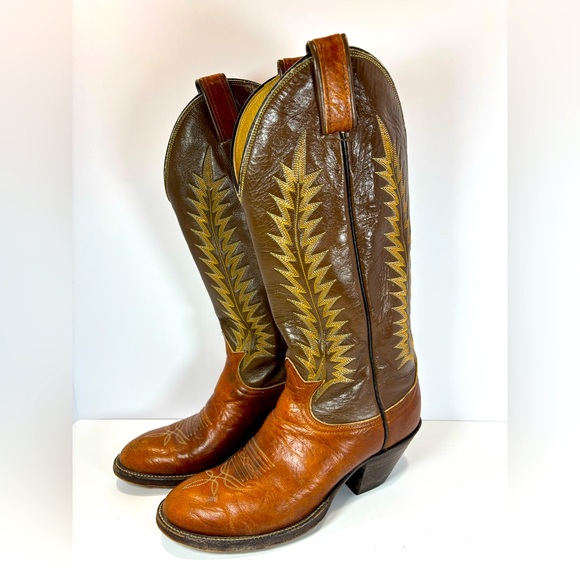 Tony Lama Shoes - Vintage Tony Lama Women Size 6/ Two Tone Brown Leather Cowboy Western Boots